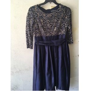 Formal Navy Blue & Silver Beading Detail Dress